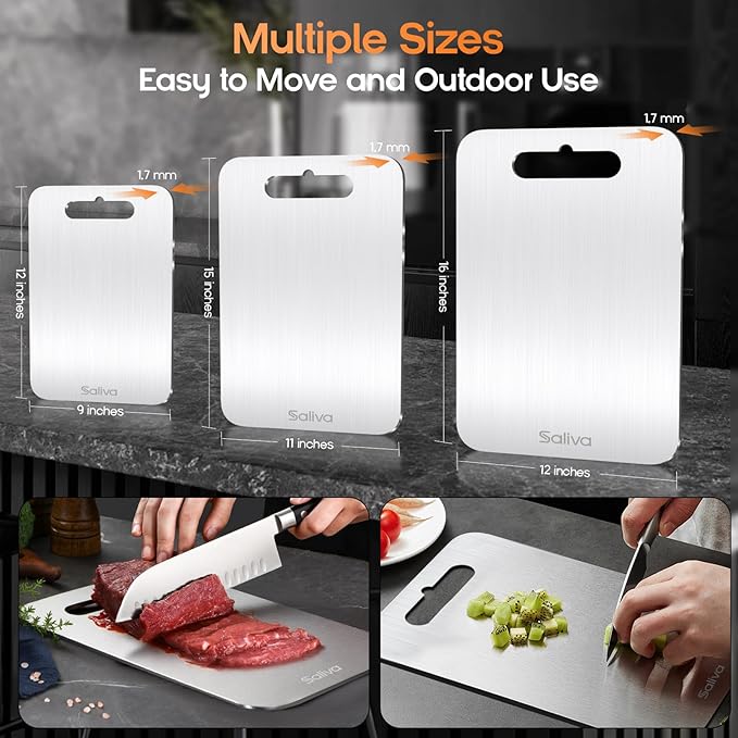 Saliva Titanium Cutting Boards for Kitchen, Cutting Board Double Sided Food Grade, Dishwasher Safe, No Blunt Knife, Chopping Boards with Handle for Meat, Fruit & Vegetable (16x12in)