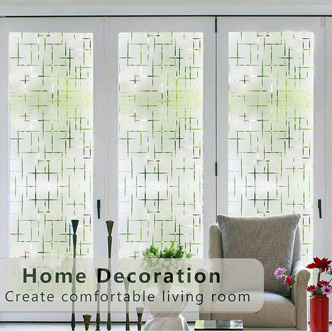 Finnez Frosted Window Film Non-Adhesive, Frosting Privacy Film for Glass Windows, Self Static-Cling Decorative Window Cling for Home Office UV Protection Cross Pattern, 23.6 x 157.4 inches