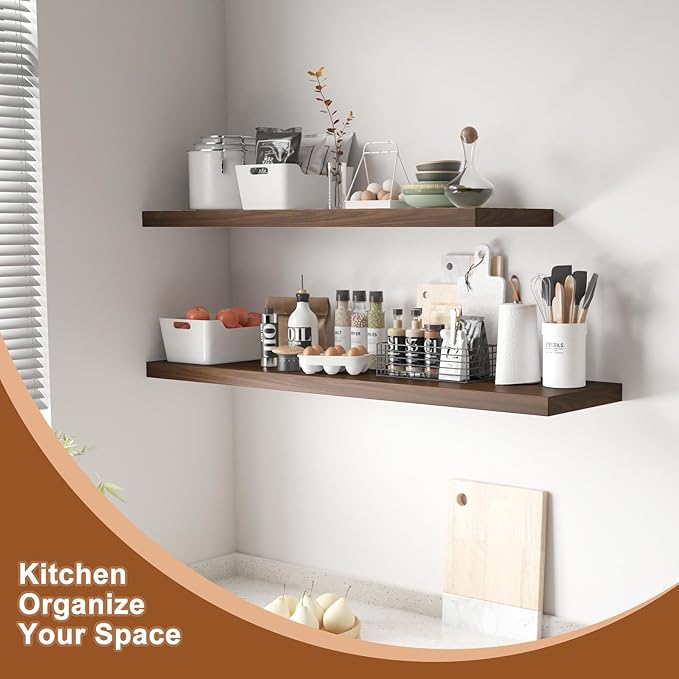 48 Inch Floating Shelf 1 Pack Large Floating Shelves for Wall No Drilling Accessories Included Deep Wall Shelves for Living Room Kitchen Farmhouse 48" W x 12" D x 1.2" Walnut
