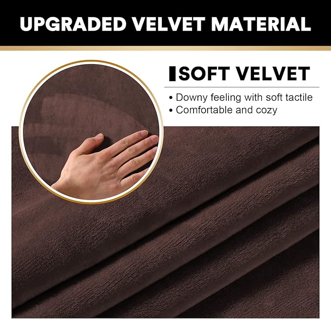 PrinceDeco Sectional Couch Covers 3 Pieces Velvet Sofa Covers L Shape Soft Couch Covers for Sectional Sofa Corner Sofa Cover Couch Cover for Dogs Washable (2 Seater + 1 Chaise,Brown)