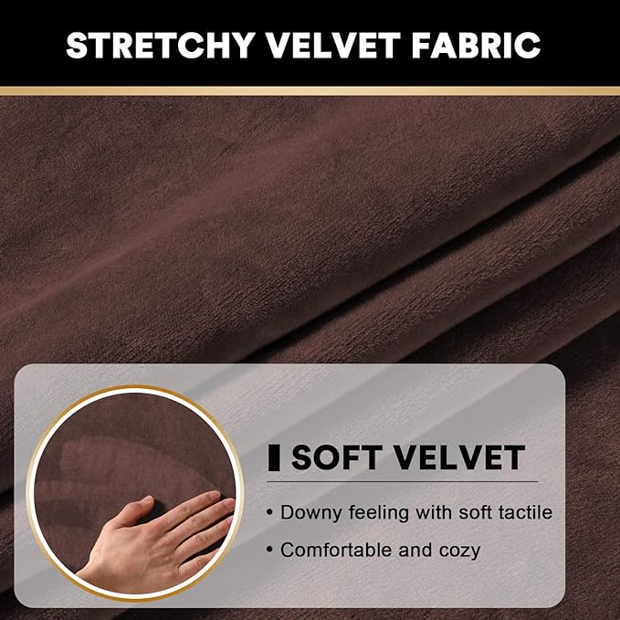 PrinceDeco Velvet Couch Cushion Cover Soft Stretch Cushion Slipcover for Chair Loveseat Sofa Cushion Furniture Protector Seat Cushion Sofa Cover (2 Piece Large Sofa Cushion Covers, Brown)