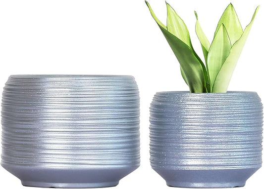 8 Inch + 6 Inch Ceramic Plant Pots Indoor with Drainage – Flower Pot Set, Decorative Indoor Planters for House Plants and Garden Use