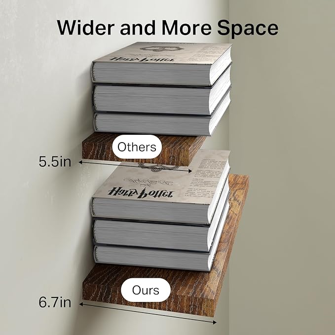 BAYKA Floating Shelves Set of 2, 22.5" Rustic Wood Wall Mounted Shelves for Bedroom, Living Room, Kitchen & Office, Hanging Display Shelf with 22 lbs Capacity (Rustic Brown)