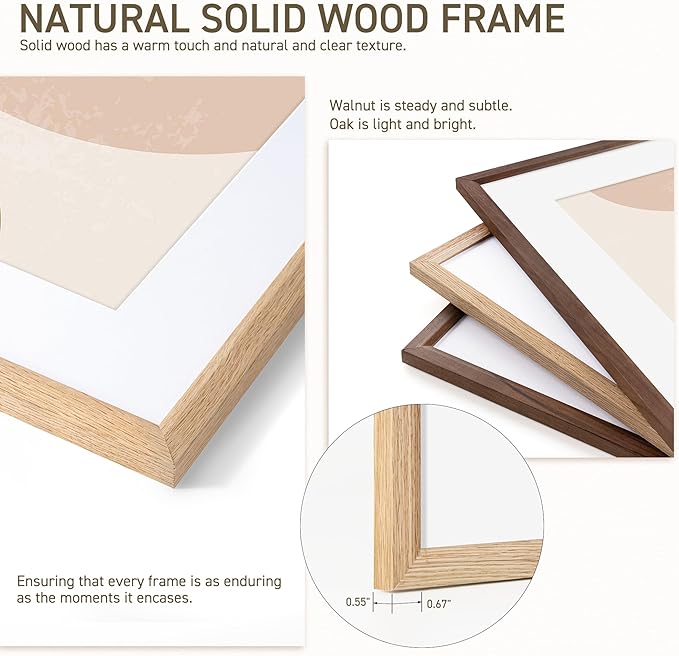 8x10 Picture Frame Set of 4 Natural Solid Oak Photo Frames with 5x7 Removable Mat Wall Hanging Large Handcrafted Frame with HD Plexiglass Wall and Tabletop Display Large Poster Frame