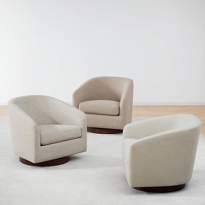 CHITA Swivel Accent Chair, FSC Certified Upholstered Fabric Barrel Chair for Living Room Set of 2, Fully Assembled, Flax Beige