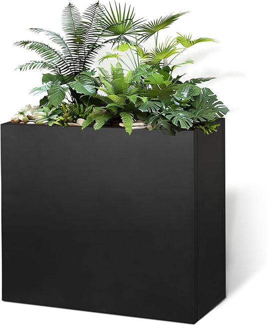Galvanized Steel Metallic Heavy Planter for Outdoor Plants Metal Outdoor Planter Spliced Flower Box with Partitions for Outside,Indoor,Garden (Black, 30 * 12 * 24)