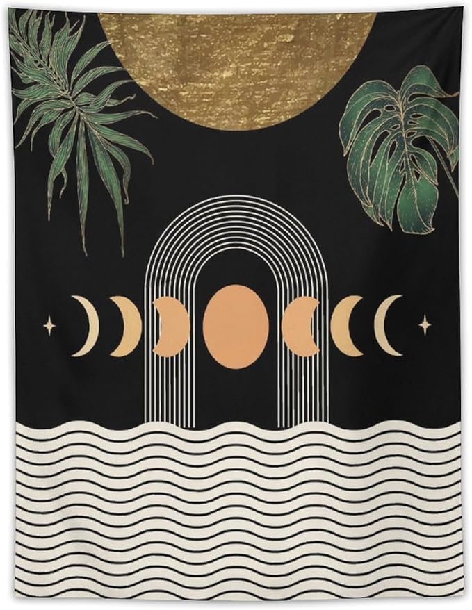 Abstract Boho Tapestry, Mid Century Tropical Tree Leaves Modern Geometric Arch Bohemian Botanical Tapestry, Home Aesthetic Wall Hanging Art Decor for Living Room Bedroom Dormitory 40x60 Inch