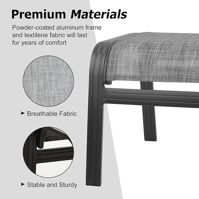 Patio Outdoor Ottoman Footstools Assembled Aluminum Footrest Side Table Small Chairs Patio Ottoman 2 Set Grey