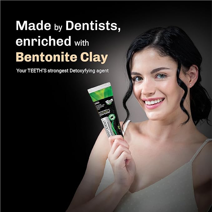 BENTODENT TOOTHPASTE Teeth Whitening Bentonite Clay & Activated Charcoal Toothpaste - Natural Teeth Whitening Toothpaste, No Fluoride & No SLS Vegan, 3.52 oz