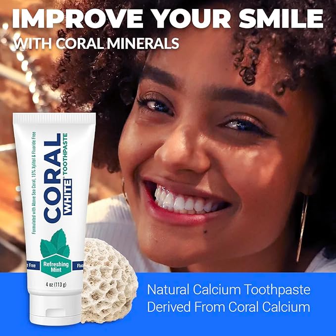 Coral White - Coral White Mint Toothpaste Natural Fluoride SLS Free Coral Calcium Remineralizing Toothpaste 4 Ounce (2 Pack)
