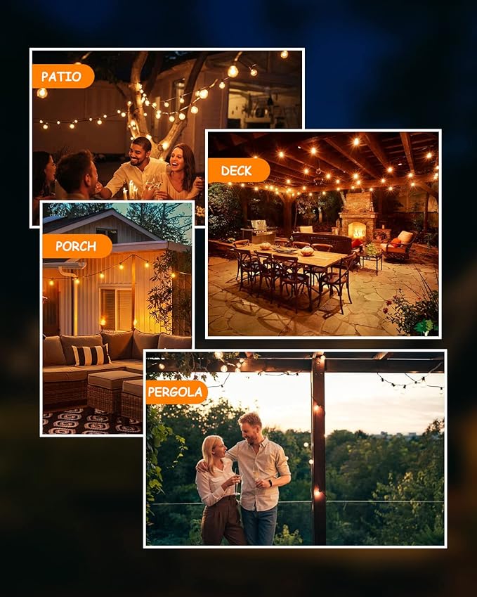 Svater Outdoor String Lights Waterproof 100 FT, LED Patio Lights Outside with 52 Shatterproof G40 Bulbs, Dimmable Hanging Globe Lighting for Bistro Backyard Cafe Market Porch, Warm White 2700K