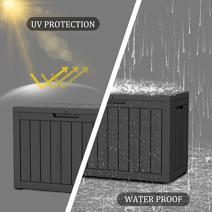 100 Gallon Resin Deck Box, Waterproof Outdoor Storage Bin for Patio Furniture, Pool Accessories, and Garden Tools, Lockable & UV-Resistant, Black