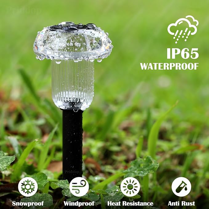 Solar Lights Outdoor Pathway Waterproof 8 Pack Color Changing LED Acrylic Mushroom Decorative Garden Lights for Yard Landscape Patio Outside Christmas Decorations