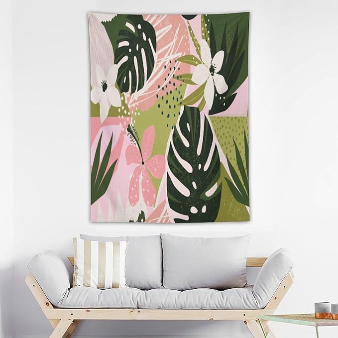 ICMOLYYENLO Tropical Green Plant Tapestry, Green Palm Leaves Natural Landscape Print Wall Tapestry for Bedroom Living Room Dormitory 40x60 Inch