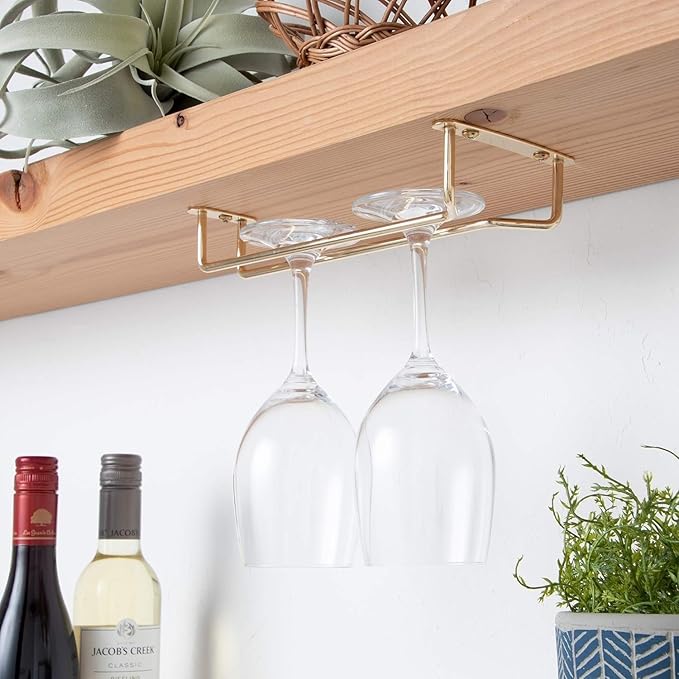 Soro Essentials Set of 2 Brass Plated 10" Glass Hangers, Rust Resistant