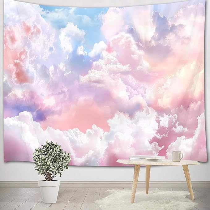 HVEST Pink Cloud Tapestry Colorful Abstract Clouds Natural Landscape Tapestries Wall Hanging for Bedroom Living Room Teen Dorm Indie Decor Poster Blanket,92.5x70.9 Inch