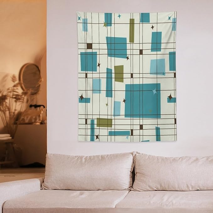 ICMOLYYENLO Boho Medieval Cat Tapestry, Abstract Atomic Starburst Geometric Aesthetic Art Wall Hanging For Bedroom Living Room Dormitory 60x60 Inches