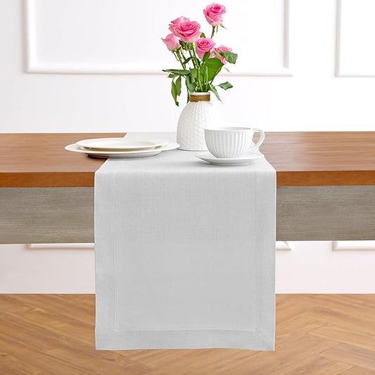 Solino Home Linen Table Runner 36 Inches - 100% Pure Linen Silver Cloud Table Runner 14 x 36 Inch Ideal for Dresser and Coffee Tables - Fall, Autumn, Thanksgiving - Fete