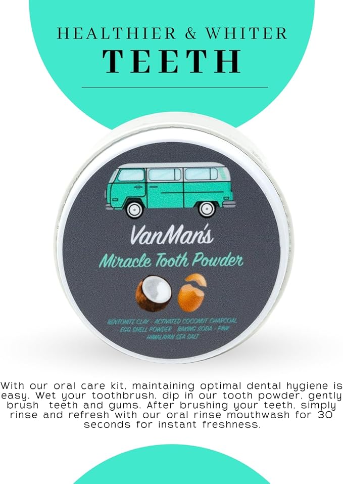 Vanman’s - Miracle Tooth Cleaning Powder Toothpaste - Fluoride-Free Whitening Tooth Powder with Coconut Charcoal, Eggshell Powders - Remineralizing Toothpaste - 2.2 Ounce