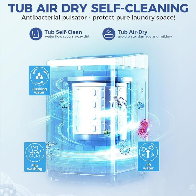 Nictemaw Portable Washing Machine, 20Lbs Capacity Full-Automatic Portable Washer Machine, 2.8Cu.ft Washer and Dryer Combo with with Drain Pump, 10 Programs 8 Water Levels for Apartment, Dorms, RV