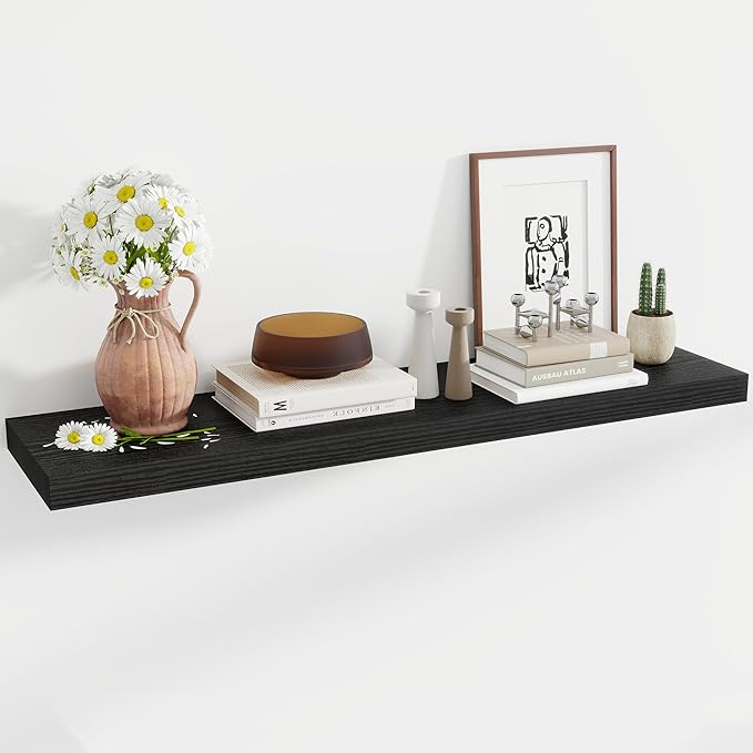 48 Inch Floating Shelves, 12 Inch Deep Floating Shelves for Wall, Floating Shelf with Invisible Brackets, Deep Shelves for Bathroom, Bedroom, Living Room, 1 Pack, Black