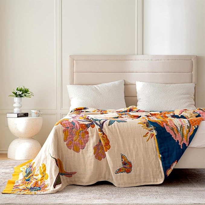 MSGKV Boho Throw Blanket King Size Warm Blanket for Couch and Sofa Blankets Cover for Living Room Blanket Throw Blanket Summer Cozy Bed Quilt(D-Flower and Butterfly, 108" x 90"(King))