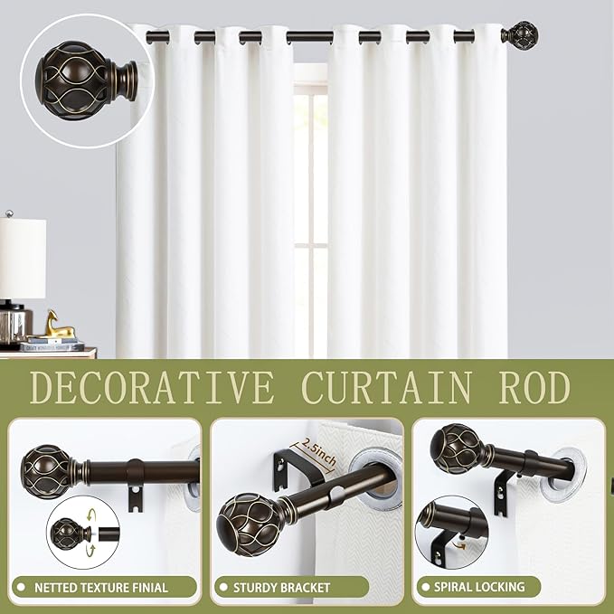 Bronze Farmhouse Curtain Rods for Windows:18-45 Inch Heavy Duty Adjustable Curtain Rod for Bedroom Living Room,Boho Decorative Rustic Drapery Rods with Vintage Coastal Finial,Antique Bronze