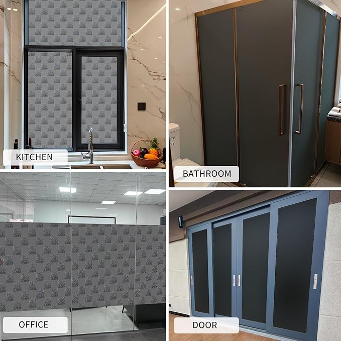 Window Film Privacy Day and Night with Installation Tools, Static Cling Glass Film Ideal for Home Shower Office Glass Door (Black, 35.4 x 196.9 Inch)