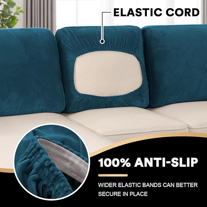 PrinceDeco Sectional Couch Covers Velvet Cushion Covers for Sectional Couch Cushion Covers for Sectional Sofa Separate Sectional Sofa Slipcovers Washable(1 Chaise Back+ 2 Sofa Back,Camel)
