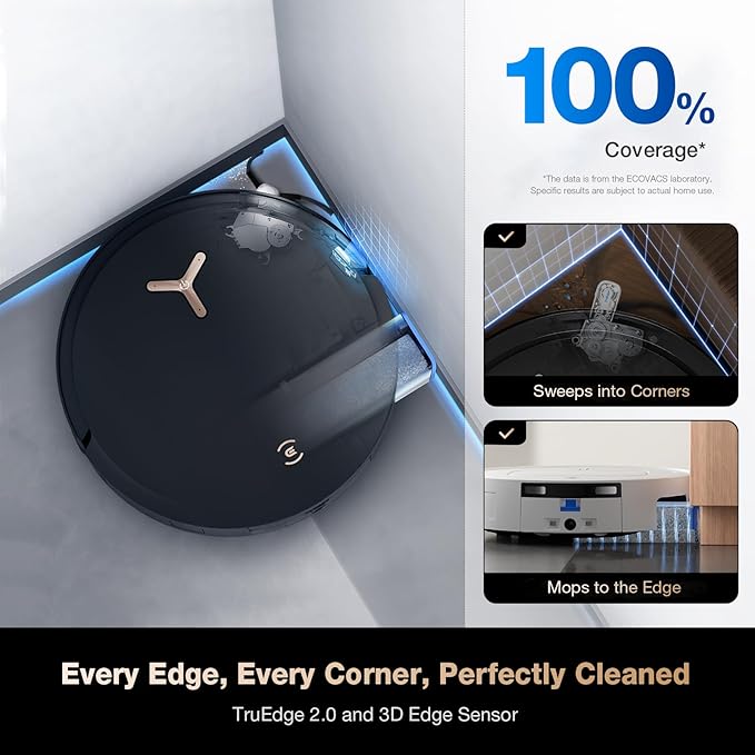 ECOVACS DEEBOT X8 PRO OMNI Robot Vacuum and Mop, 18000Pa, OZMO ROLLER Instant Self-Washing Mopping, 167℉ Hot Water Mop Washing, Auto Cleaning Solution Adding, Hot Air-Drying, Self-Emptying, Black