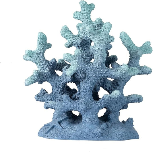 7.1" H Blue Coral Decor, Resin Coral Statue, Nautical Decorations for Home, Bedroom, Bathroom, Living Room, Beach/Coastal/Ocean Themed Cabinet Shelf Tabletop Decor