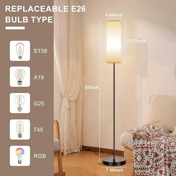 FRIDEKO HOME 2 Pack Floor Lamps for Living Room, Dimmable Colors Temperature & Brightness, Modern Floor Lamp with Remote, Tall Standing Lamps for Living Room Bedroom Office, Beige Shade 9W RGB Bulb