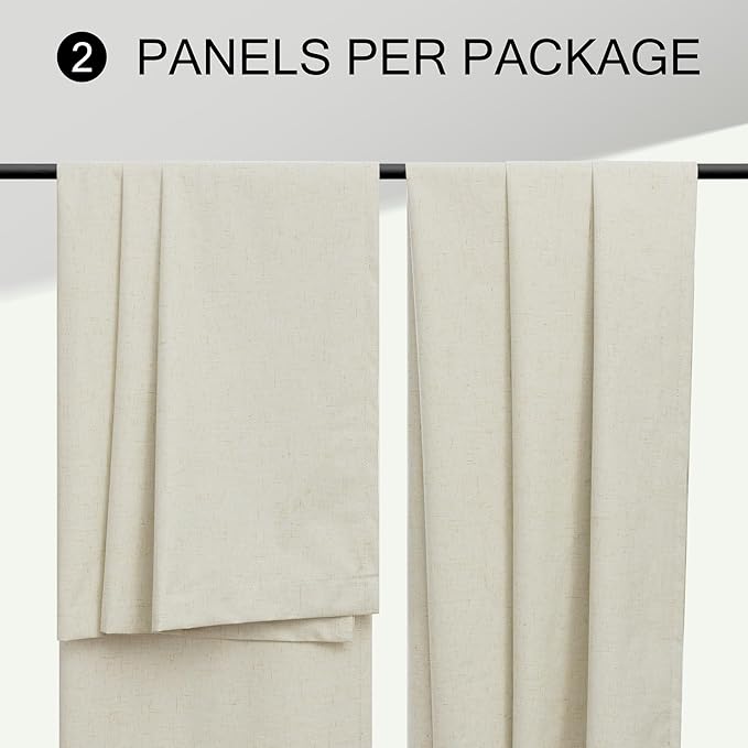 Linen Farmhouse Blackout Curtain for Bedroom Window 90 Inch Long Burlap Colored Cloth Cotton Vintage Decorative Weather Noise Reduction Drape Oatmeal Beige Curtain for Patio Door 7.5 ft Length 2 Panel