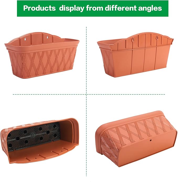Sungmor 3 Pack Wall Hanging Planters, 16.5 Inch Railing Fence Hanging Flower Pots, Thickened Plastic Water Storage Plant Pot, Indoor Outdoor Garden Balcony Decor, Large Terracotta Color Plant Basket