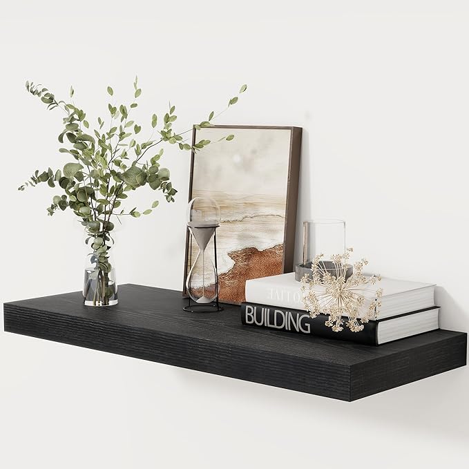 Fun Memories 30 Inch Floating Shelves Black, 12 Inch Deep Floating Shelf for Books, 30 x 12 x 2 Deep & Thicked Wall Shelves for Bathroom, Living Room, Kitchen, Set of 1