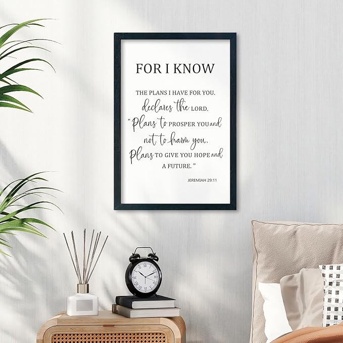 LuZhiQiang Jeremiah 29 11 Wall Art 16"×11" For I Know The Plans I Have for You Sign Wood Framed Wall Decor Hanging (Black)