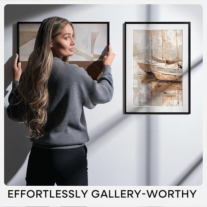 Homeforia 20x24 Picture Frame Black, High End Metal 20x24 Frame Matted to 16x20 Print, 20 x 24 Black Poster Frames with Mat 16 by 20 inch Photo, 24x20 Hanging Frame, Tempered Glass, Wall Kit, Set of 1