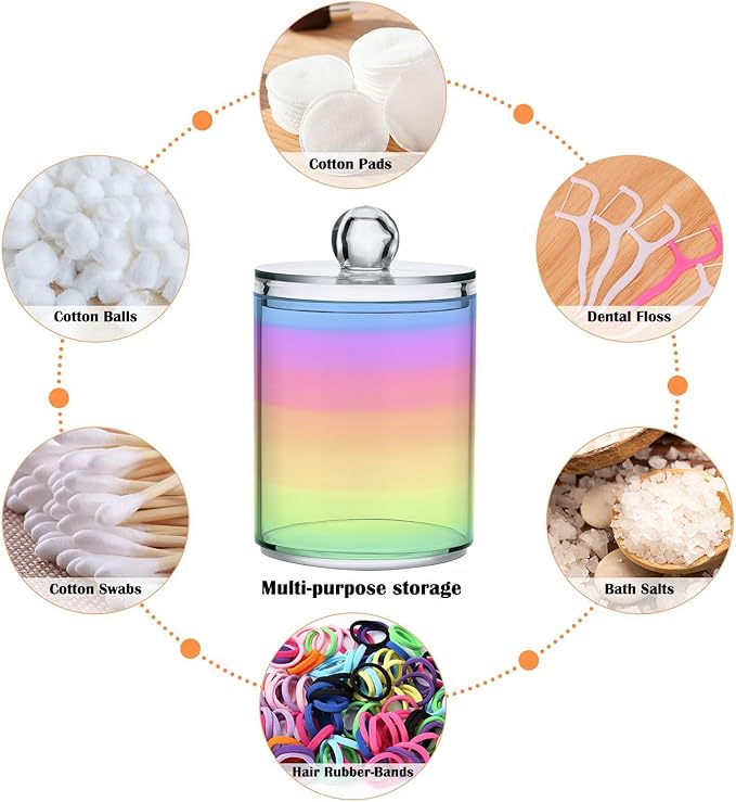 Rainbow Pastel 2PC Airtight Transparent Plastic Storage Jar Food Storage Container Plastic for Food Herbs Tea etc with Storage Lid easy to use and clean With lid Easy To Use