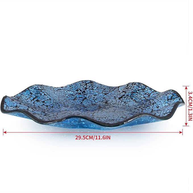 MDLUU Mosaic Centerpiece Tray, 12" Decorative Glass Plate, Home Decor Glass Bowl for Dining Room Table, Coffee Table, Gift (Turquoise)