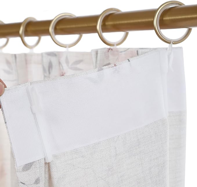 Pink Floral Pinch Pleated Linen Curtains - 2 Panels of Privacy Light-Filtering Printed Curtains Suitable for Dining Rooms and Farmhouses.40 Inches Wide by 102 Inches Long