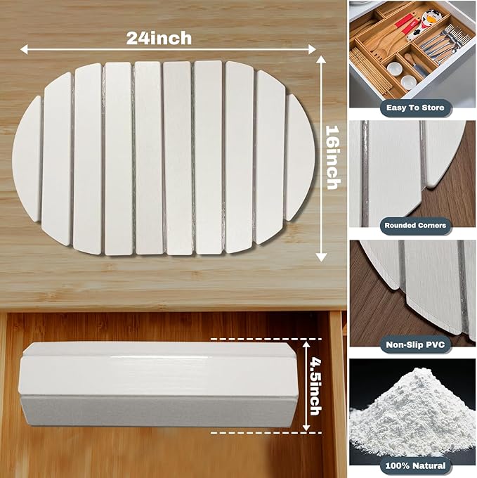 Large Stone Dish Drying Mats for Kitchen Counter, Quick Dry Absorbent Collapsible Dish Drying Mat,Diatomaceous Earth Mats for Dishes Bottles Cups,Match Any Countertop, Elliptical 24 * 16inch