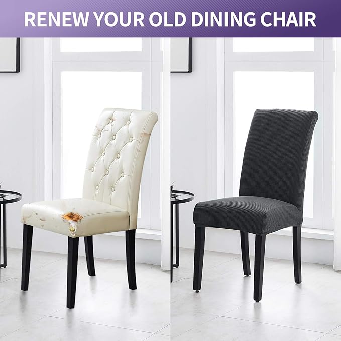 Joccun Chair Covers for Dining Room Set of 2,Dining Chair Slipcover Stretch Dining Room Chair Covers Seat Protector,Washable Parsons Chair Cover for Home,Banquet(Dark Gray,2 Pack)