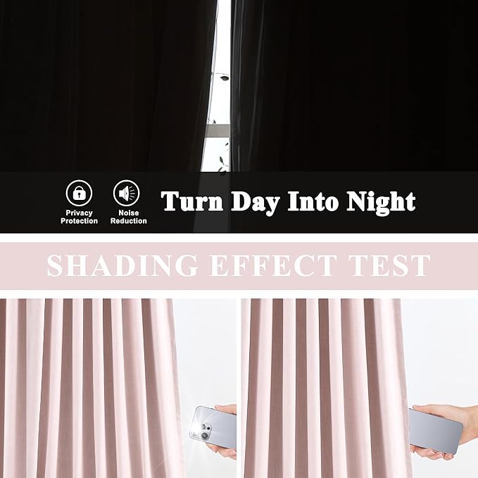Vision Home Soft Pink Pinch Pleated Full Blackout Curtains Linen Blended Room Darkening Window Curtains 102 inch for Living Room Bedroom Thermal Insulated Pinch Pleat Drapes with Hooks 60" Wx102 Lx1