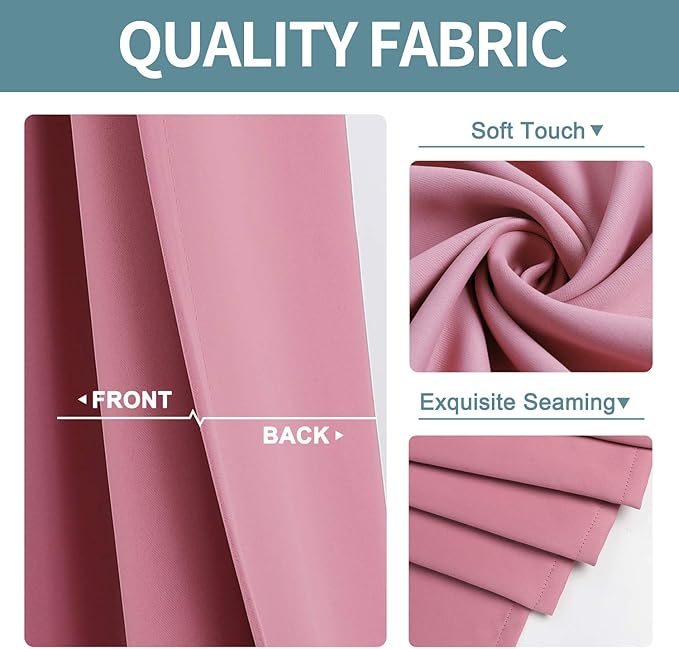 ChrisDowa Grommet Room Darkening Curtains for Bedroom and Living Room - 2 Panels Set Thermal Insulated Blackout Curtains (Pink, 52W x 63L)