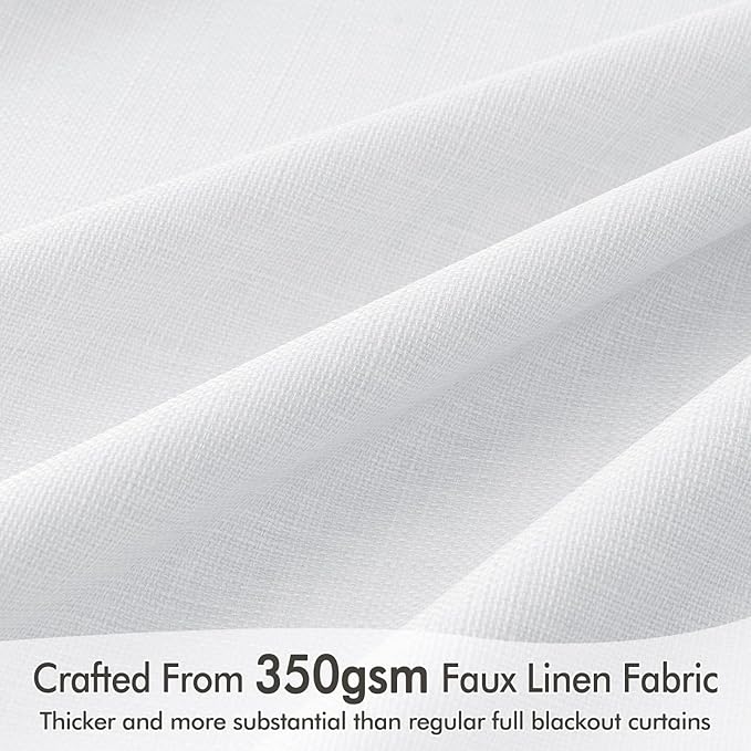MIULEE 100% Blackout Curtains 108 Inch Long 2 Panels Set for Bedroom, Thick Faux Linen Black Out Curtain Room Darkening Back Tab Pleat Window Textured Drapes with Hooks for Living Room, Bright White