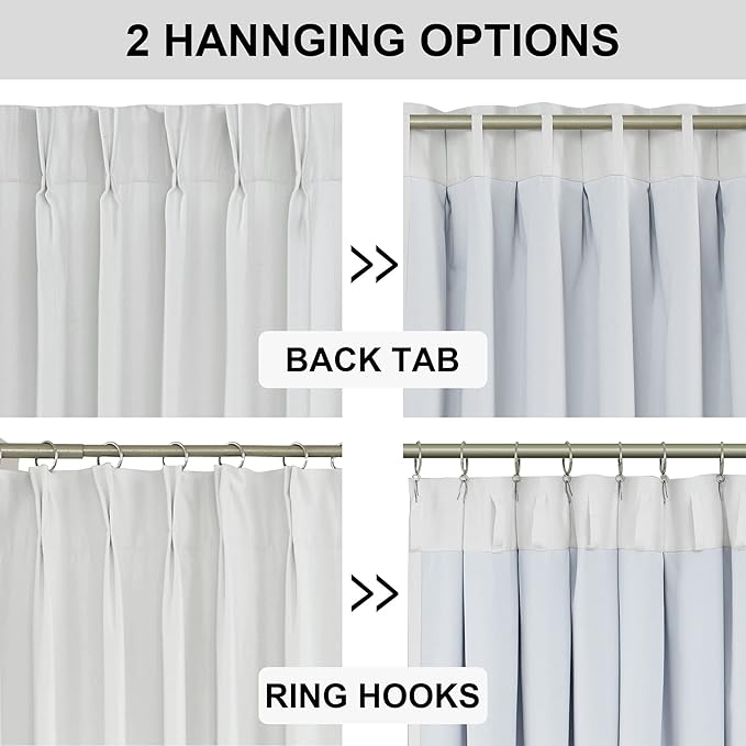 Vision Home White Pinch Pleated Full Blackout Curtains 60 inch Wide Thermal Insulated Window Panels 90 inch for Living Room Bedroom Room Darkening Pinch Pleat Drapes with Hooks Back Tab 60" Wx90 Lx1