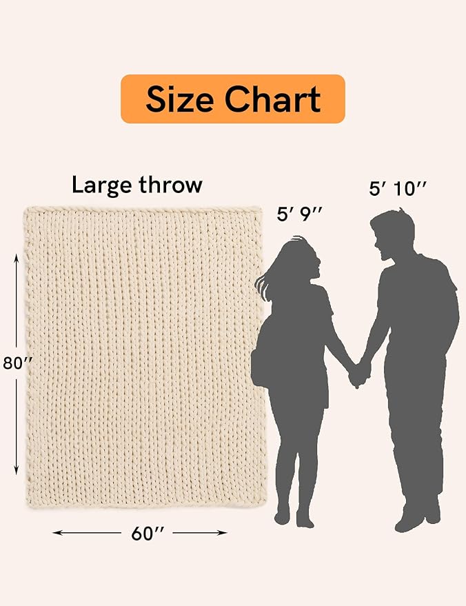 YnM Chunky Throw Blanket, Hand Knitted with Chenille Yarn, Skin Friendly, Ventilated and Breathable, Machine Washable, Home Décor Piece for Couch, Sofa and Bed (Butter Cream, 30x40 Inch)