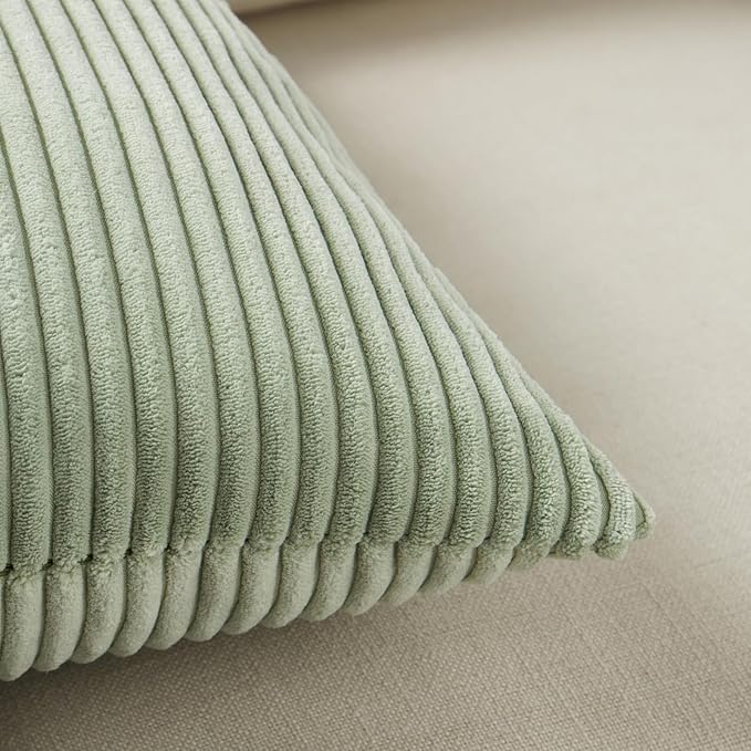 Fancy Homi 2 Packs Sage Green Decorative Throw Pillow Covers 22x22 Inch for Living Room Couch Bed Sofa, Farmhouse Boho Home Decor, Soft Corss Corduroy Patchwork Accent Square Cushion Case 55x55 cm