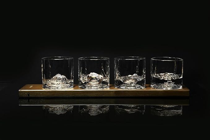 American Peaks Heavy Crystal Whiskey Glasses Gift Set of 4, Thick Freezable Bourbon Glass 1lb Each, Premium Whiskey Gifts for Men, Frozen Crystal Chills Cocktails, 10 oz