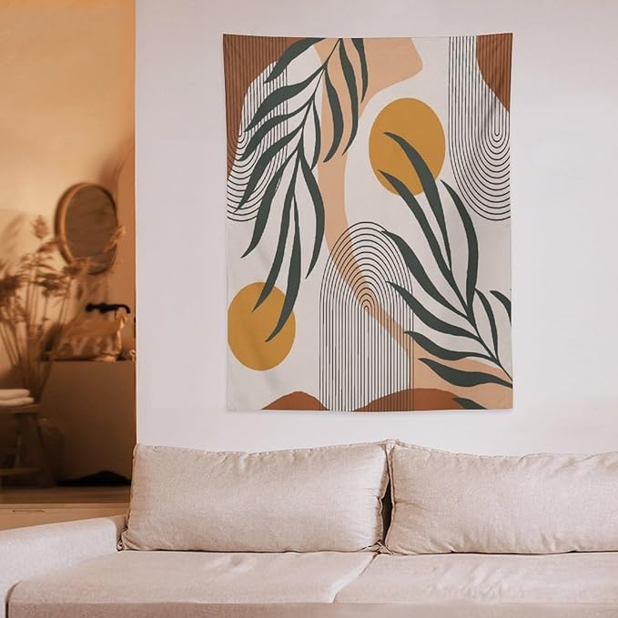 ICMOLYYENLO Boho Plant Aesthetic Tapestry, Abstract Medieval Arch Sun Home Aesthetic Wall Hanging For Bedroom Living Room Dormitory Tapestry 60x60 Inches